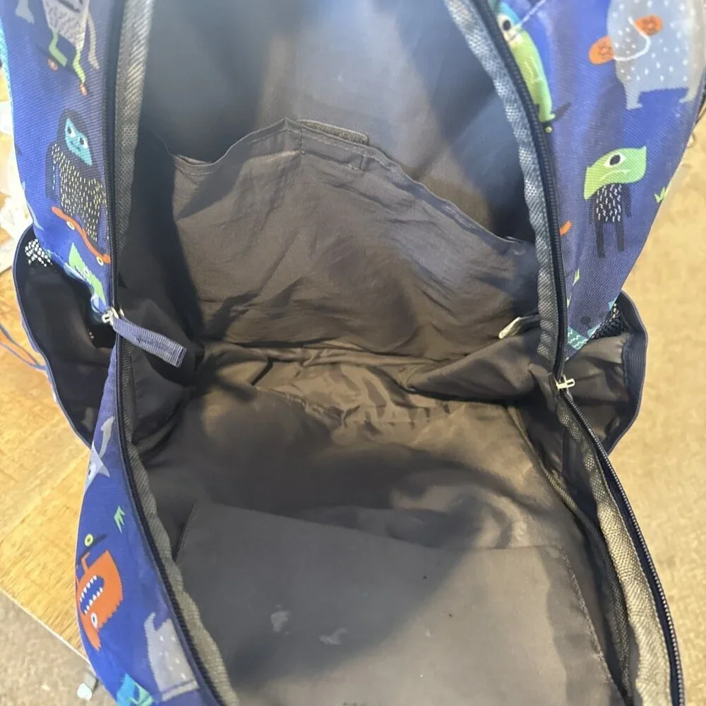 Pottery Barn Kids Mackenzie Backpack Blue Monsters Characters School Bag 17”